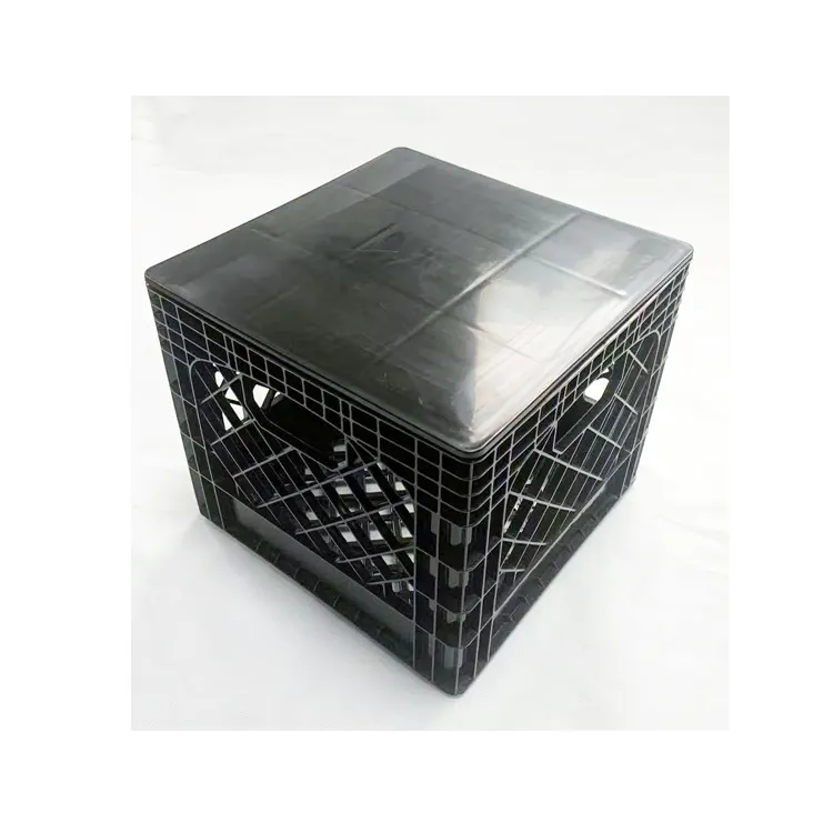 Caixa de leite de laticínios desdobrada de plástico quadrado empilhável de 16 quartos com tampa