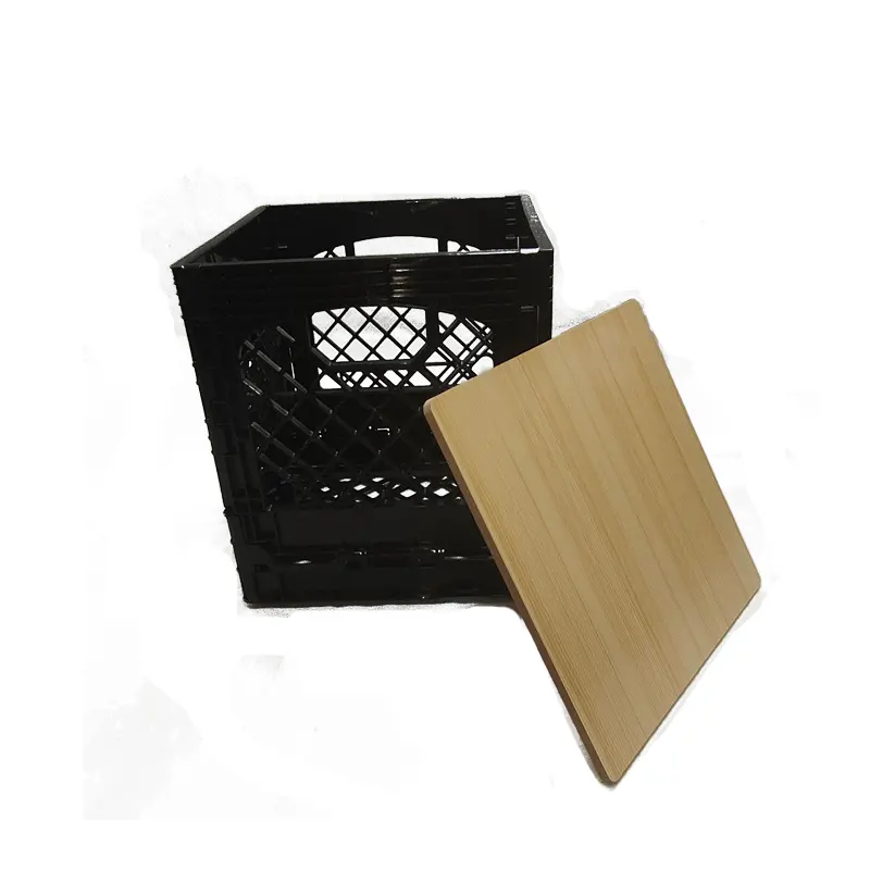 Plástico quadrado caixa de leite dobrável da caixa de armazenamento de 16 quartos com tampa de madeira