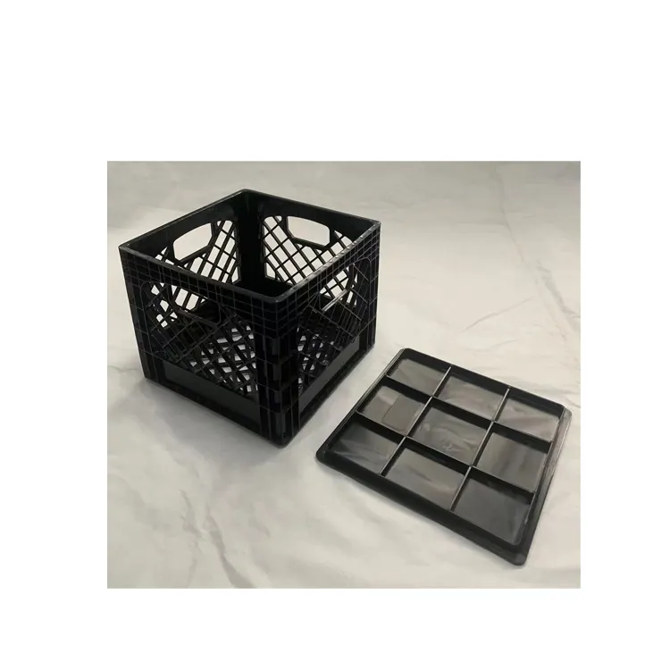 Caixa de leite de laticínios desdobrada de plástico quadrado empilhável de 16 quartos com tampa