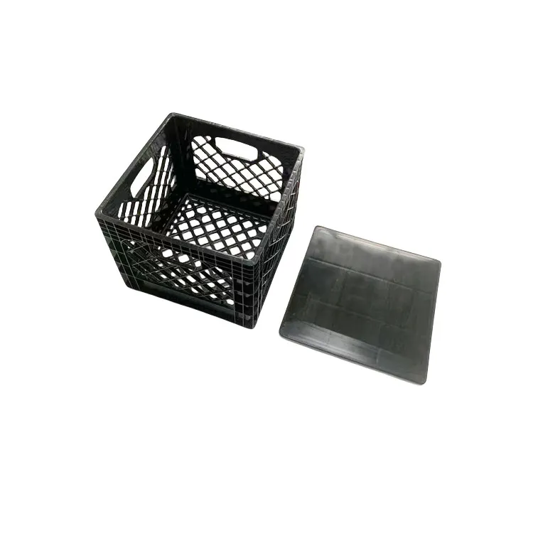 Caixa de leite de laticínios desdobrada de plástico quadrado empilhável de 16 quartos com tampa